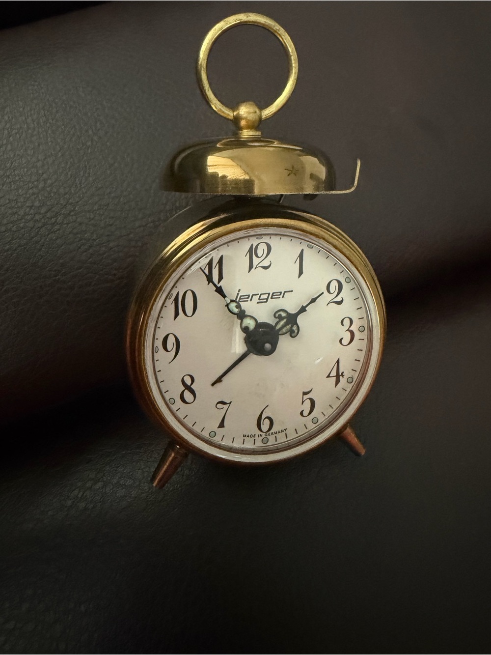 Vintage Jerger West Germany Miniature Mechanical Brass Alarm Clock 1950s 1960s